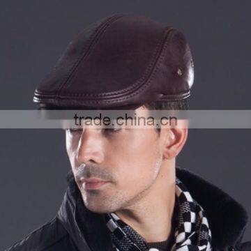 custom fashion leather winter beret caps/hats for men