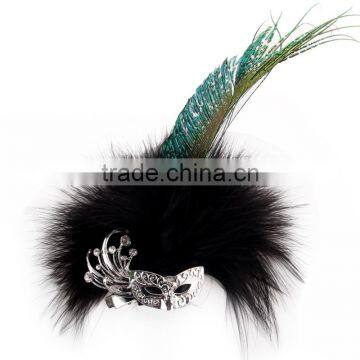 Mask Feather Brooches Fashion Jewelry Bohemian Style Alloy Brooch With Crystals