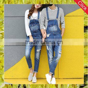 New model custom boyfriend jeans rompers high quality ripped bib overalls for men