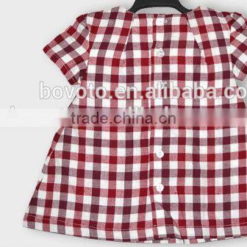 korean summer kid's Girl red and white plaid short sleeve shirt