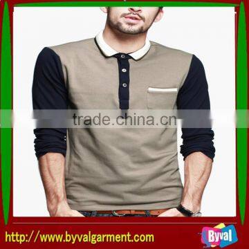 Hot Sale Men's Fashionable and Newest Style Polo Neck Long Sleeve Shirt With 1/4 Zip and Pocket in Breast photo-2