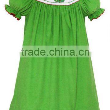 Green Smocked Noel Tree Bishop Dress