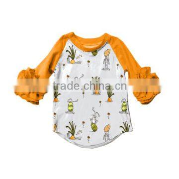 Boya Wholesale baby Easter boutique clothing Ruffle Raglan T-shirt with bunny printed