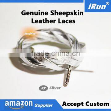 Brand Silver Shoelaces Made From Italian Lambskin Sheepskin With Matte Finish - Signature Durable Shoe Accessory Great Gift