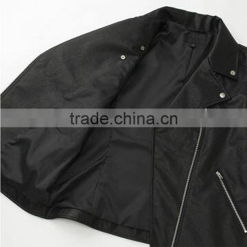 Women's Cool Black Moto Riders Coats Diagonal Front Zipper Leather Jackets photo-3
