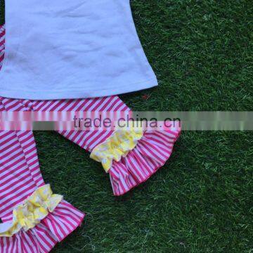 2016 Summer Design Girls Baby 2-7 Years Old Girls Hot Pink Strpies Clothing Capri Outfit Child Clothing With Matching Headband photo-3