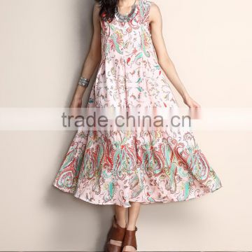 New Arrivals Women Dresses Light Pink Paisley Chiffon A-Line Midi Dress Women Floral Dress Women Clothes GD90426-16