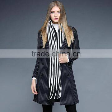 2016 Latest Designs Lady Formal Stripe Winter Women Long Coat photo-2