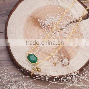 Fashion Gold Plated Link Chain Key Necklaces With Dark Green Jade Cabochons Faceted Jewelry Handmade Pendant Necklace
