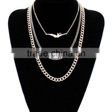 Gold ThreeLayered Bird Necklace Thin And Thick Chain Layering Jewelry