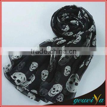 Black Background Chiffon Printed Skull Scarf