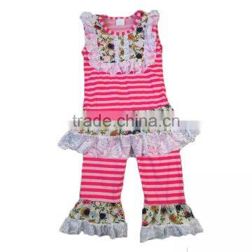 baby clothes 2017 sleeveless white lace top match pants stripe outfits kids trendy clothing bulk wholesale kids clothing