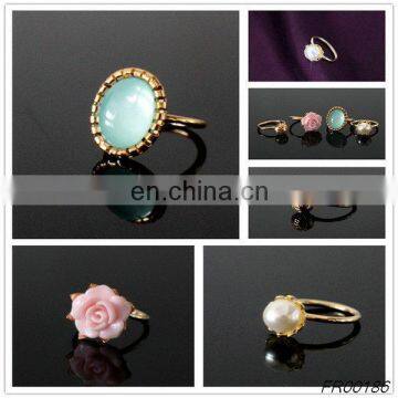 Fashion flower and pearl enamel knuckle ring set gift jewelry