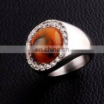 New Arrival Gold-color Band Stainless Steel Ring women orange Princess Cut Crystal Jewelry Silver Wedding Ring Band