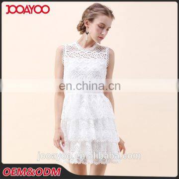 Latest Custom Women Sleeveless Floral Lace Crochet Dress with Tiered Hem