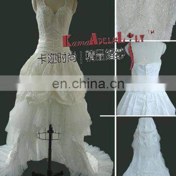 EB711 Upsets taffeta lace beaded ruffle knee-length with train dance wedding dress bridal dress