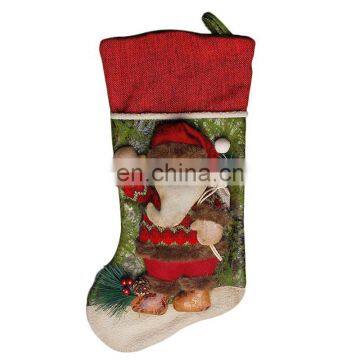 43CM Large 3D Green and Red High Quality Home Decoration Gift Christmas Stockings with Christmas Grass - Santa Claus