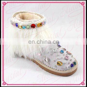 Aidocrystal 2017 New Design Fashion Women Winter Warm Ankle Rhinestone Snow Boots With Fur photo-2