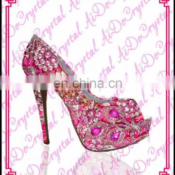 Aidocrystal red classic flower decorative peep toe rhinestone stiletto girls high heels sandals