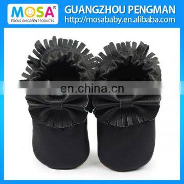 Black Toddler Tassel Genuine Leather Shoes for Baby