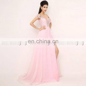 Elegant One Shoulder Unique Beading Chiffon Glittering Beads Long Evening Dress XU013 photo-3