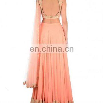 Peach Lehenga Set With Embroidered Crop Top photo-2