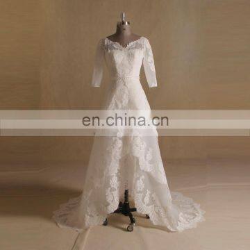 Fashionable A-line Long Sleeve Front Short Back Long Multi- Layers Lace Wedding Dress See Thtough Legs