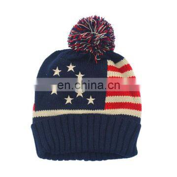 100% acrylic jacquard USA flag unisex knit hat