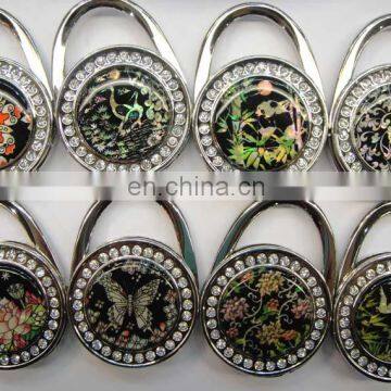 Fashion Round Shape Flower Design Crystal Foldable Purse Hook Bag Hanger Handbag Holder Table photo-3