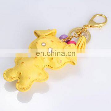 Lovely Yellow color Pig Shaped Animal Leather Keychain with tassel