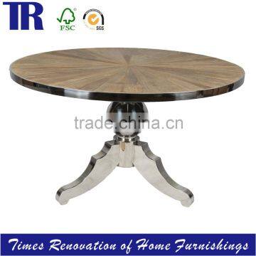 Recycle ELM Ray Jointing Dining Table,Stainless Steel Base Dining Table,Antique Solid Wood Dining Table