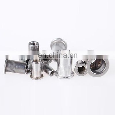 Factory stock Metric inch size open end closed end flat countersunk head knurled nut rivet nut m2 m4 m5 m6 m8 ss nut