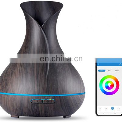 Alexa & Google Home App Control 400ml Dark Wood Grain Smart WiFi Essential Oil Diffuser