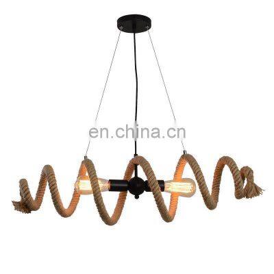 Vintage Lighting Pendant Light E27 Restaurant Chandelier Hanging Iron Bamboo Rope Lighting Hemp Rope Chandelier