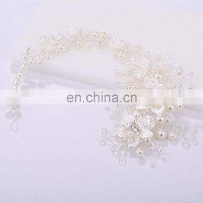 Flower Headwear Wedding Headband for Bride Crystal Pearls Women Tiara Bridal Headpieces Hair Jewelry Accessories photo-4