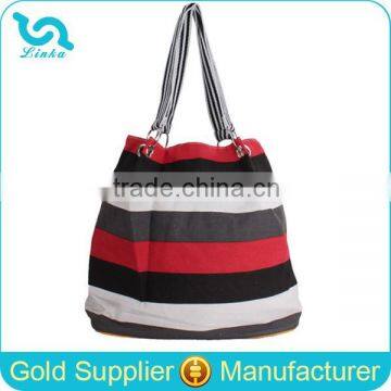 Colorful Stripe Pattern Beach Bag Canvas Webbing Handle Beach Bag With Snap Closure