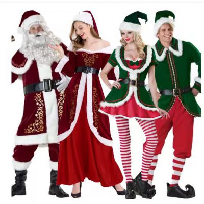 Cross border Christmas hot selling Santa Claus couple outfit, green elf men's and women's festival party stage performance costumes