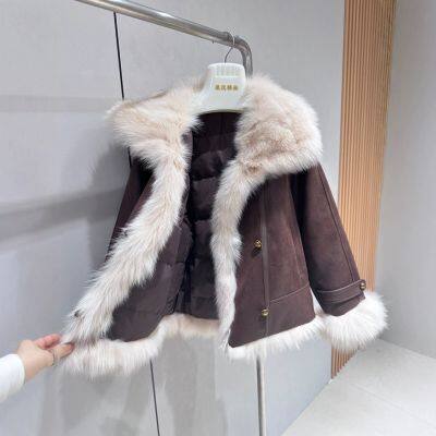 European Fox Fur Grass Fur One Piece Parker Down Jacket Women's Coat photo-2