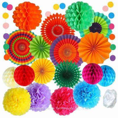 Wholesale Colorful Paper Fan Pennant Garland String Banner Hanging Swirl Party Decorations Set with Paper Fan