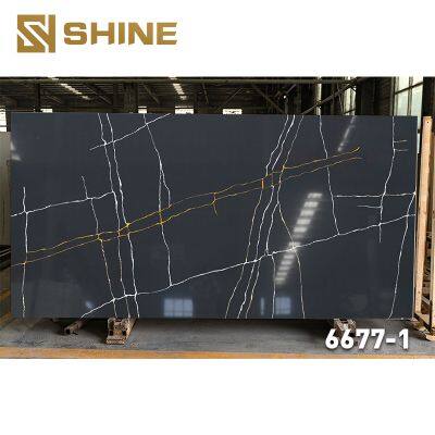 New Modern Design Calacatta Black Engineered Stone Artificial Quartz Slab Low Silicon Polish Surface Kitchen Countertop