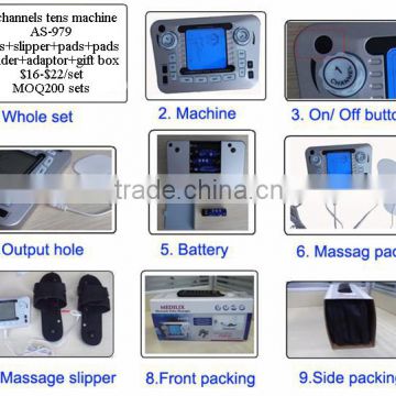 2 channels electronic tens massager with 4 electrodes and slipper AS-979