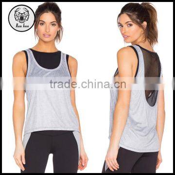 Womens Clothing 2016 Spring Latest Women Muscle Tee with Mesh Trim