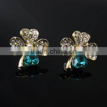 Crystal Heart Shaped Four Leaf Stud Earrings