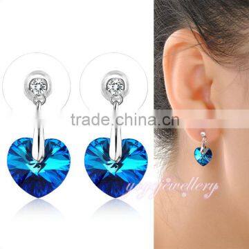 Women jewelry blue crystal heart shaped latest simple style earrings