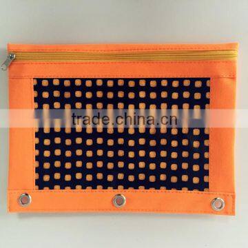 Osini custom colorful non-woven fabrics 3-Ring binder with mesh window cosmetic / pencil / zipper bag for girls & office