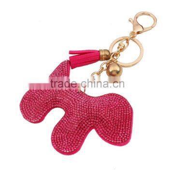 2016 Hot pink Dogs Pendant Keychain Bling Crystal Keychain Custom Wholesale 18k Gold Plated Lobster Clasp