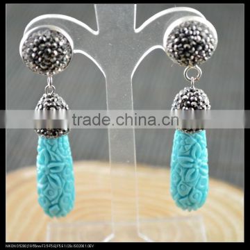 LFD-034E Wholesale Blue Shell Carved Engraved Pave Rhinestone Crystal Drop Earrings Fashion Jewelry