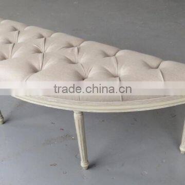 French Style Fabric Ottoman Button Wooden Frame Half Round Ottoman photo-2