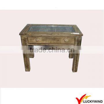 Antique Solid Wooden Tea Table with Glass Top