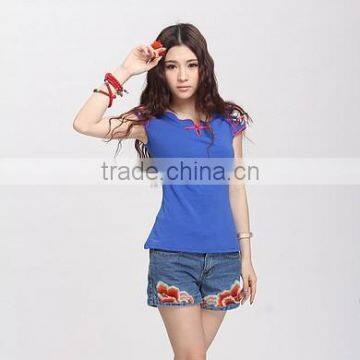 High quality fashion t shirt women embroidery t shirt